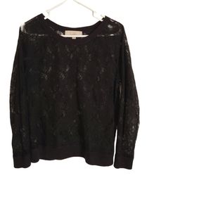 Ann Taylor Loft Black Lace Pullover Blouse size M